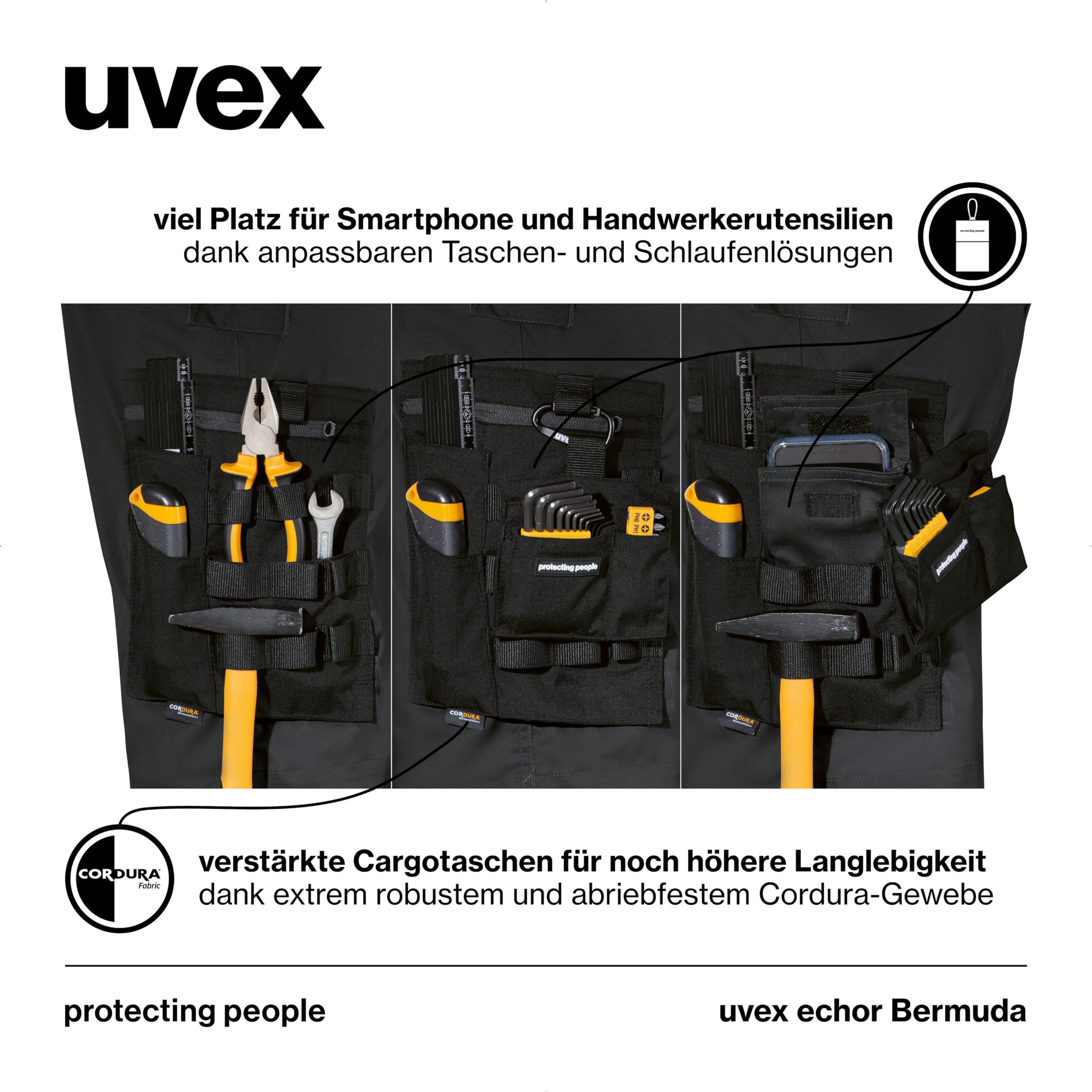 Uvex echor Arbeitsshorts - Kurze Premium Arbeitshose - Herren-Cargohose - Stretch-Bund, leicht, elastisch & viel Stauraum