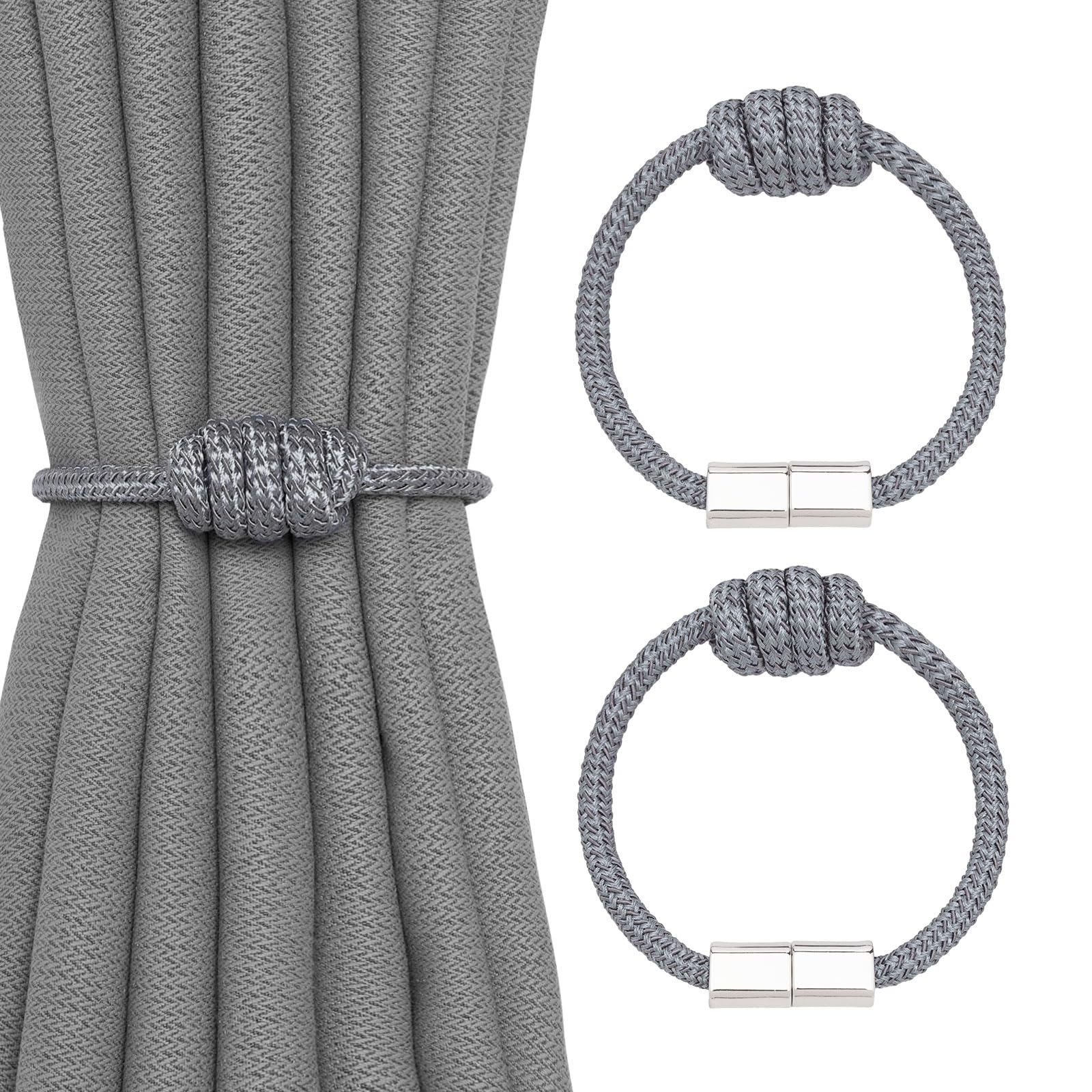 Pretty Jolly Mini Knot Magnetic Curtain Tiebacks, 2 Pack, Grey,PJ-47 — image 1