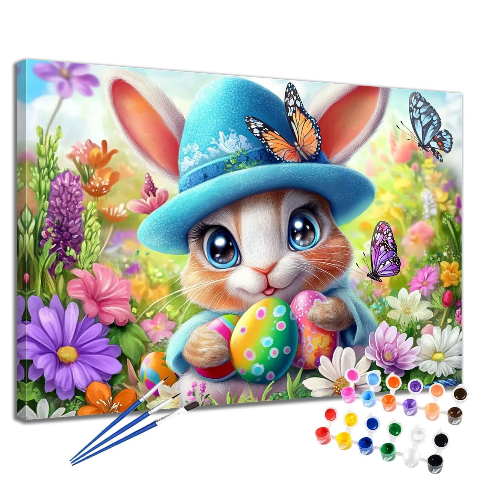 Peinture Numero Adulte Pâques Peinture Numero Lapin DIY Paint by Numbers Enfant Débutants Activité Manuelle kit avec Pinceaux et Peintures Acryliques, Loisirs Créatifs Femme Cadeau 50x70 cm 2W-397
