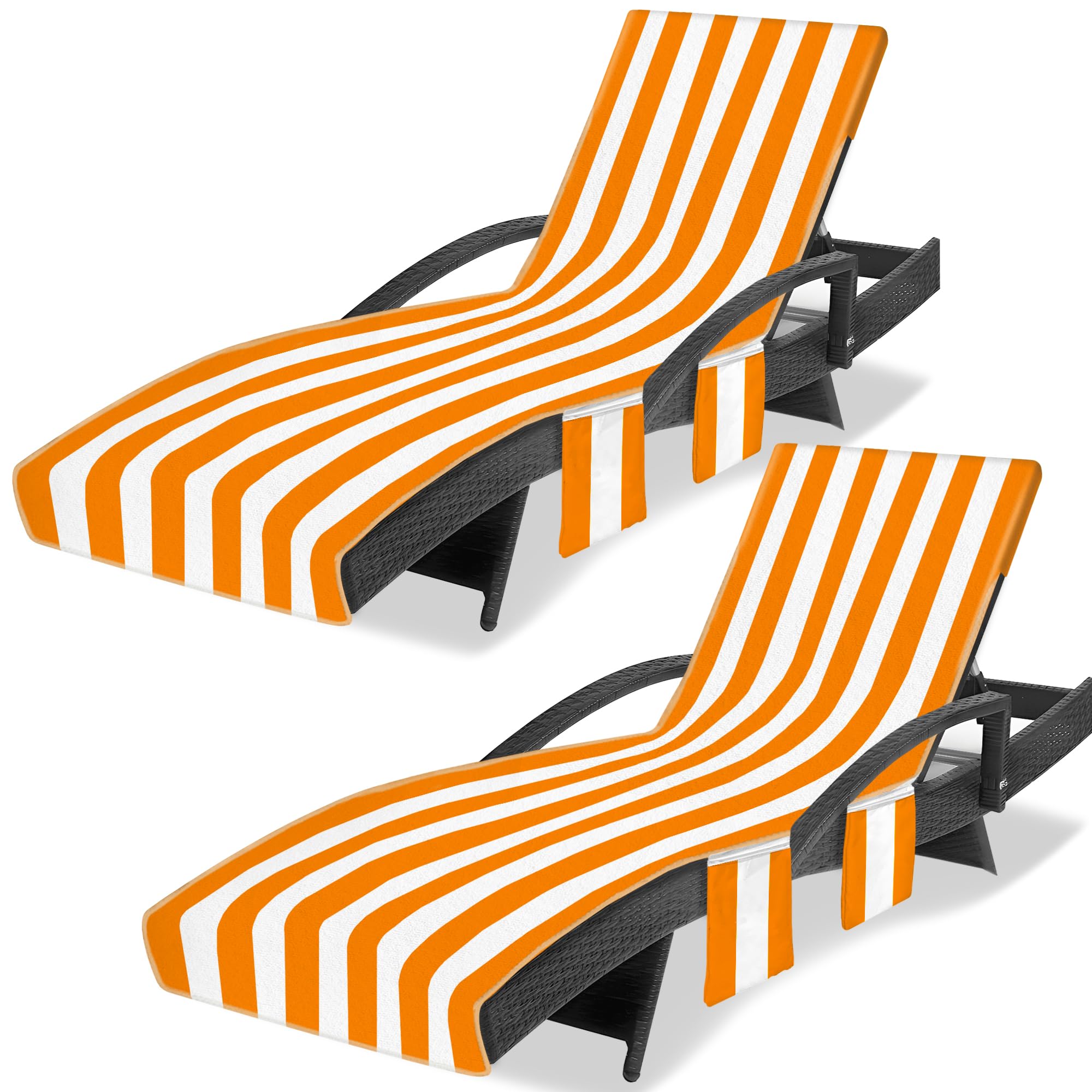 Ruikyhom Lounge Chair Towel Cover, Beach Chair Covers (Pack of 2), Chaise Lounge Cover with 3 Pockets for Pool Beach Courtyard Garden Outdoor Trips,