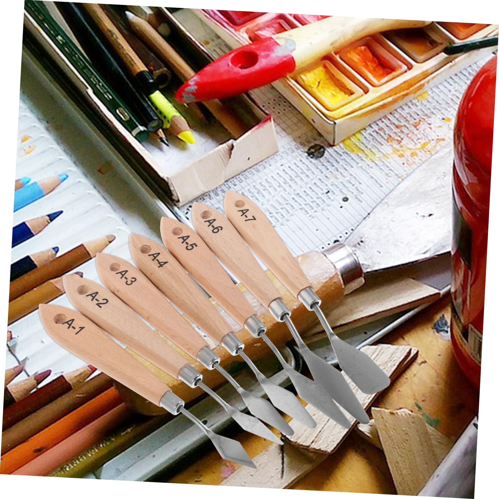 Angoily 4 Sätze Teiliges Malmesser Mit Ergonomischem Holzgriff Mischwerkzeug Für Öl Und Acrylmalerei Für Künstler Und Projekte 7 Stück * 4