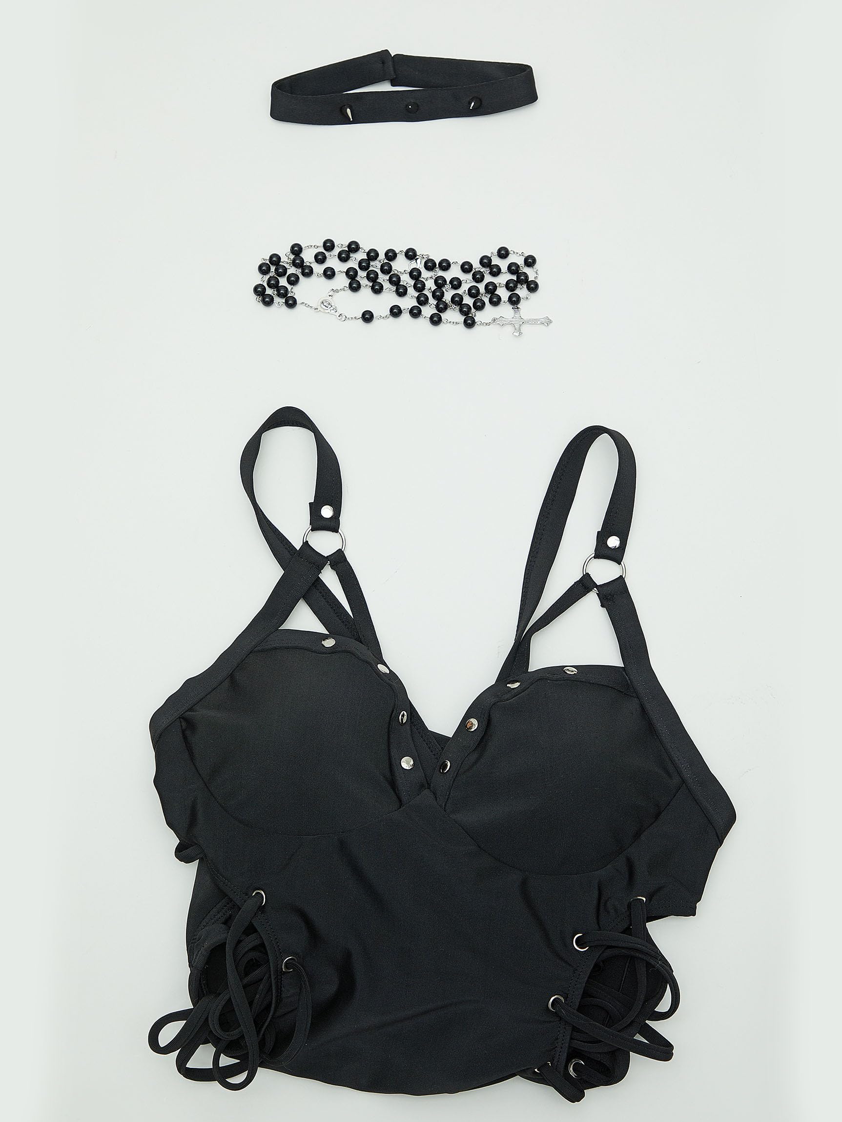 haikyuu MisaMisa - Traje de baño gótico de una pieza con collar y volantes de murciélago, traje de baño gótico