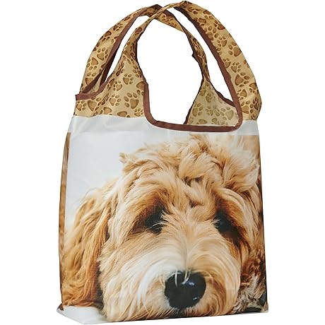 Labradoodle Goldendoodle Foldable Reusable Grocery Bags with Unique Dog Print