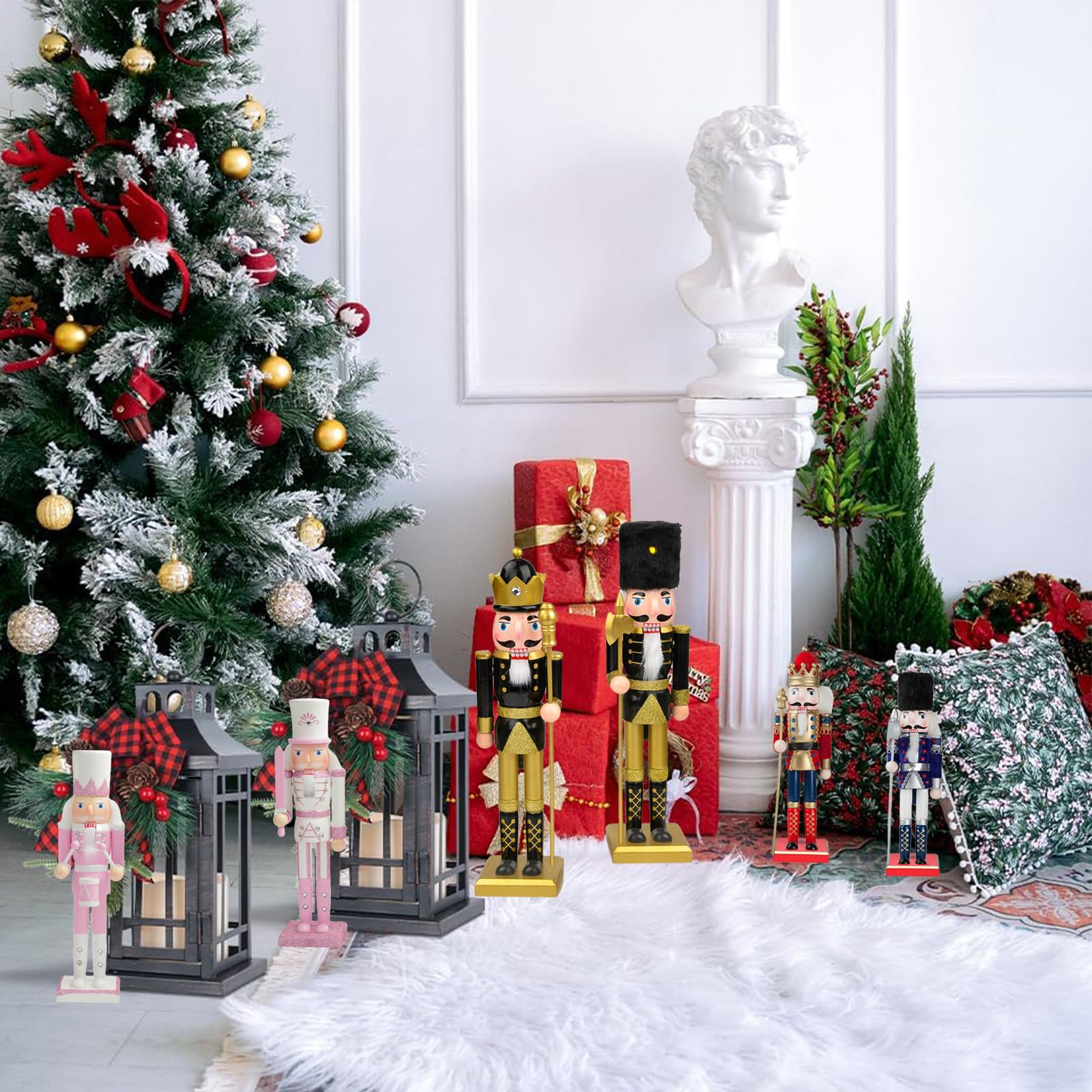 COSORO 30cm Rosa Weihnachten Nussknacker Figur,2 Stück Holz Nussknacker Soldat Große Traditionelle Weihnachtsdekoration Indoor Klassische Kiefernholz Ornamente für Weihnachten Weihnachtsschmuck