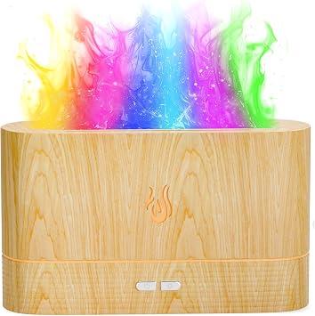 Colorful Aroma Essential Oil Diffuser for Home, Quiet Cool Mist Flame Humidifier for Bedroom with Remote, Fire Flame Diffuser Humidifier with Scent Light Wood