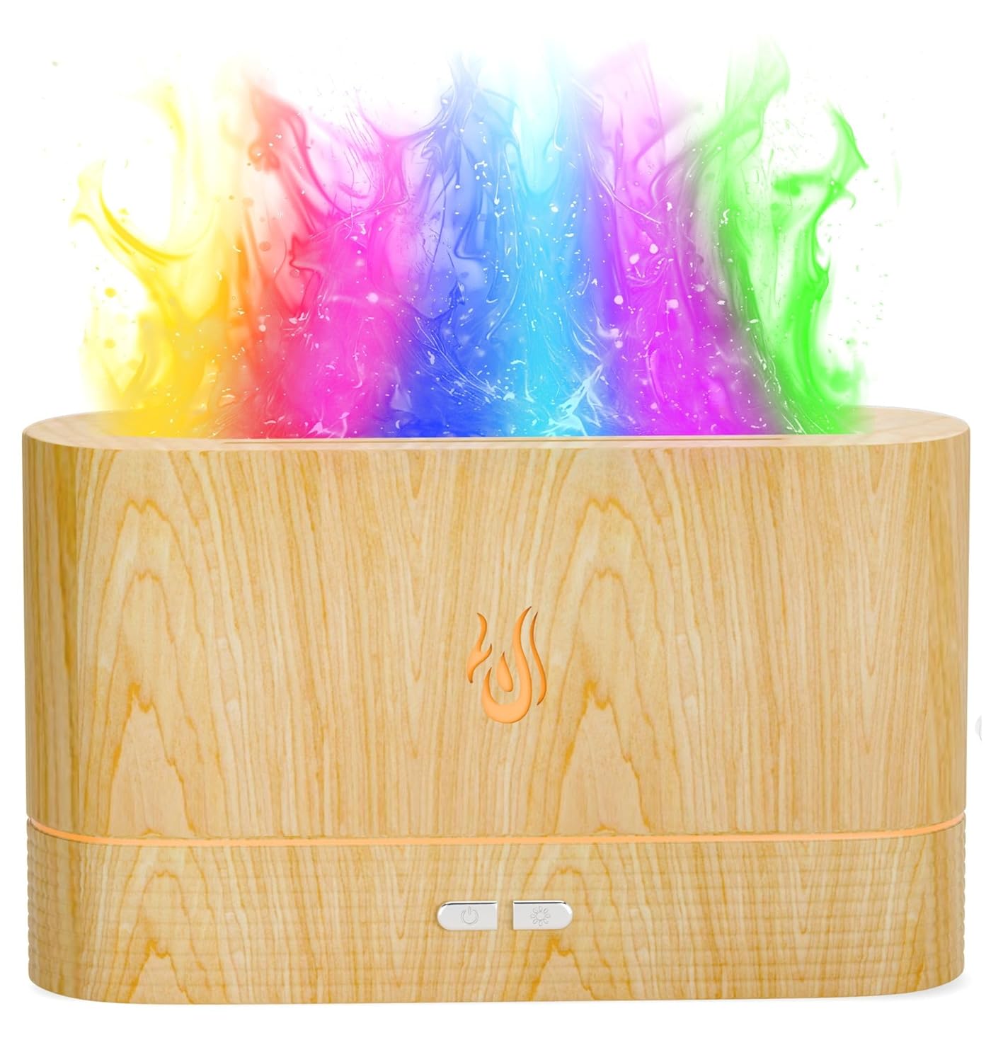 Difusor de Óleo Essencial Colorido Aroma para Casa, Umidificador Flamejante Silencioso com Controle Remoto para Quarto, Difusor de Umidade com Aroma (Madeira Clara)