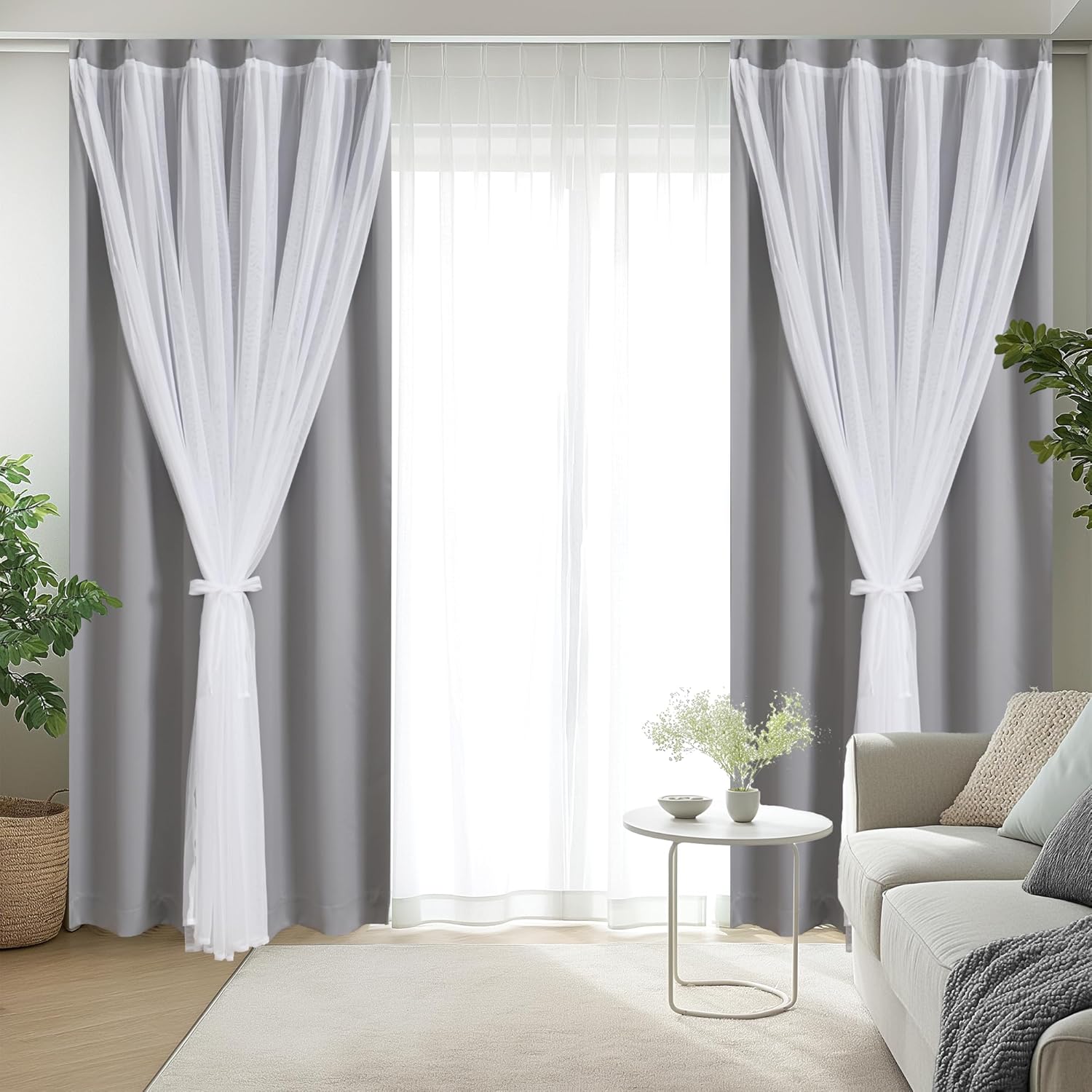 DWCN 二重カーテン 遮光 レースカーテン 遮熱 防寒 おしゃれ 一体型