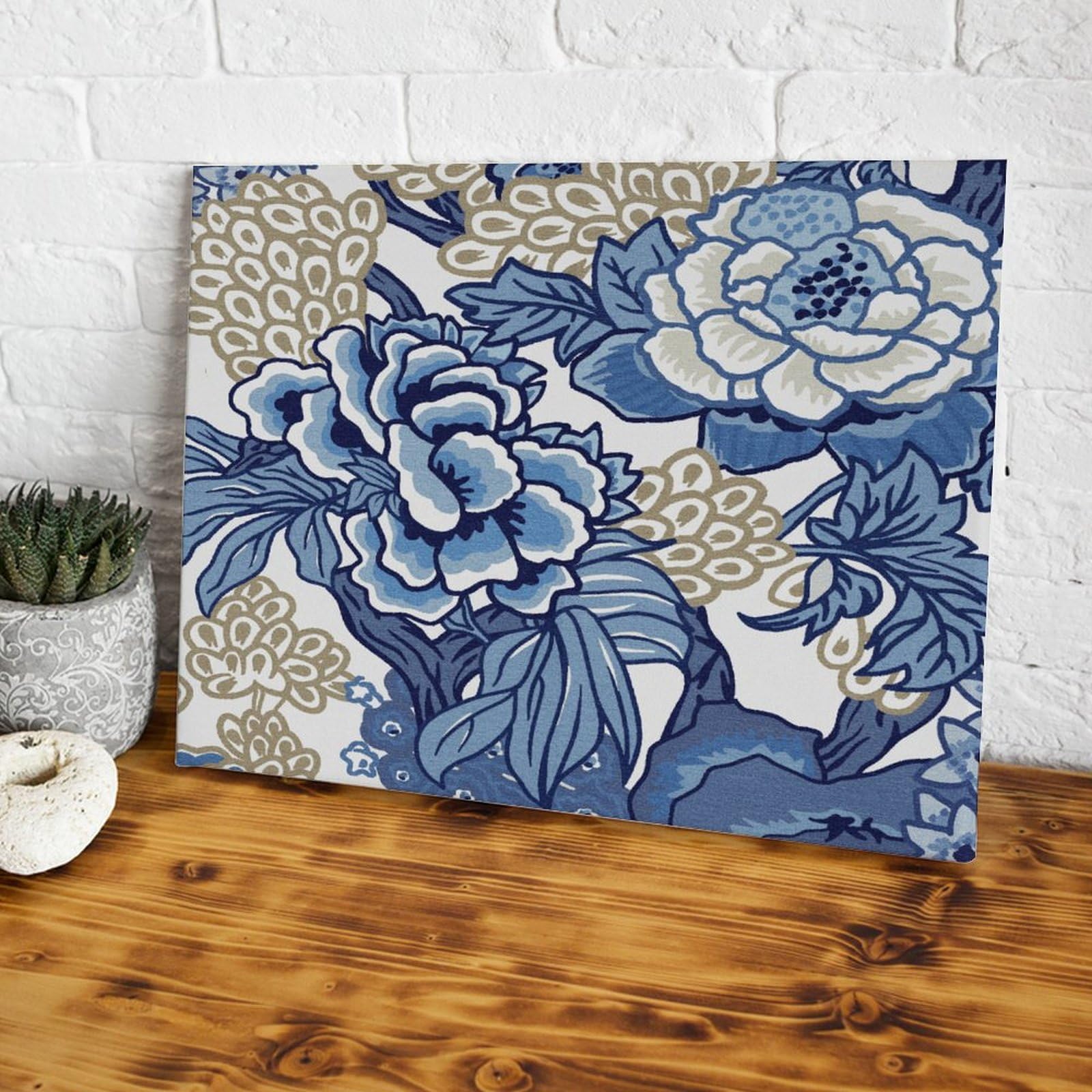 Amazon.com: ENEDNATE Blue and Tan Chinoiserie Floral Canvas Wall