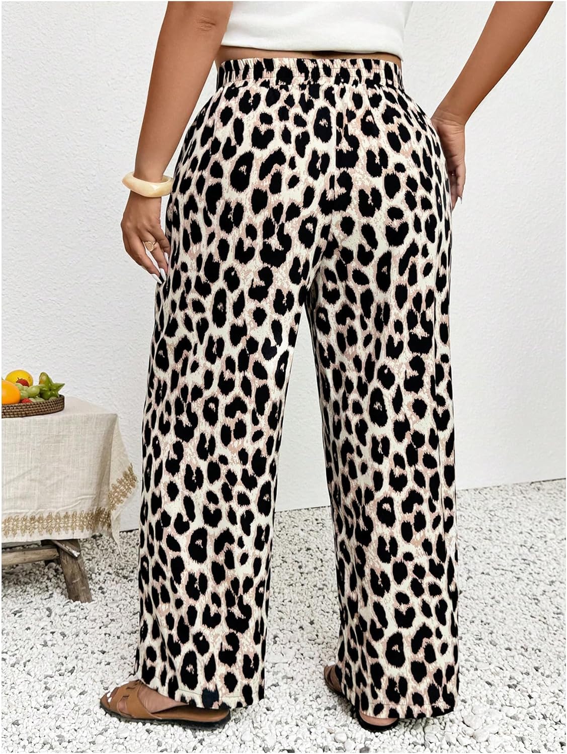 GORGLITTER Women's Plus Size Pants Low Rise Cheetah Leopard Print Palazzo Wide Leg Pants Trousers Trendy Fall Outfits - Image 2
