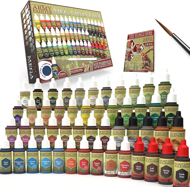 The Army Painter | Mega Paint Set 50 | Miniature Painting Kit with Wargamer Regiment Miniatures Paint Brush | Miniature Paint Set for Miniature Figures | 50 Nontoxic Model Paints
