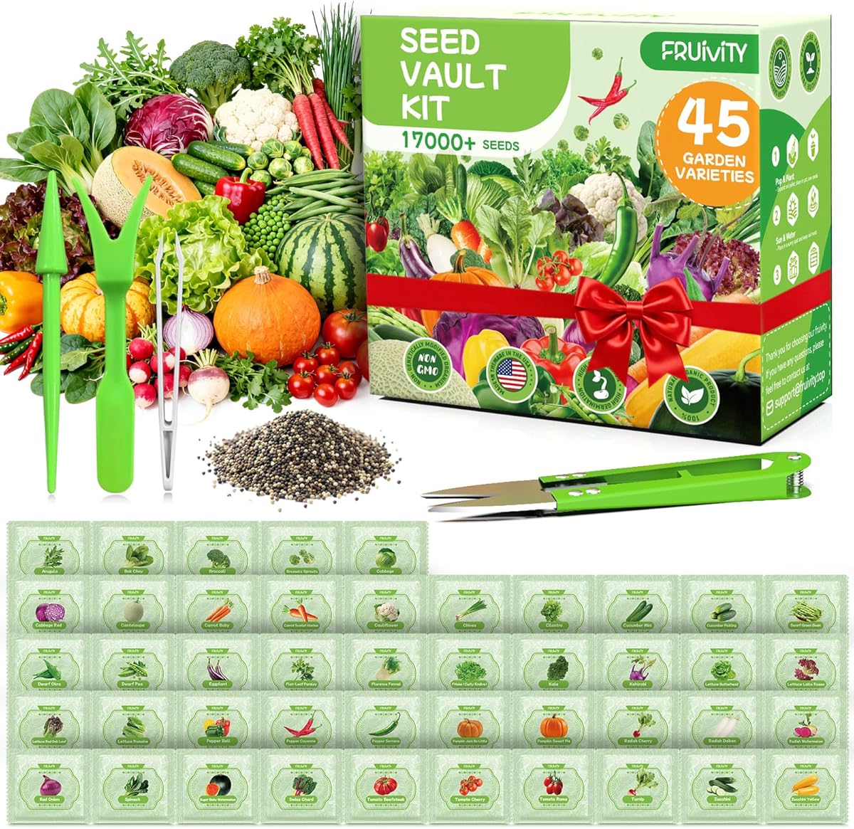 45 Vegetable Seeds Variety Pack - 17,000+ Garden Seeds for Planting Indoor & Outdoor - Seed Vault Kit with Tomato, Cabbage, Spinach - Mother Day, Women, Friend Gift