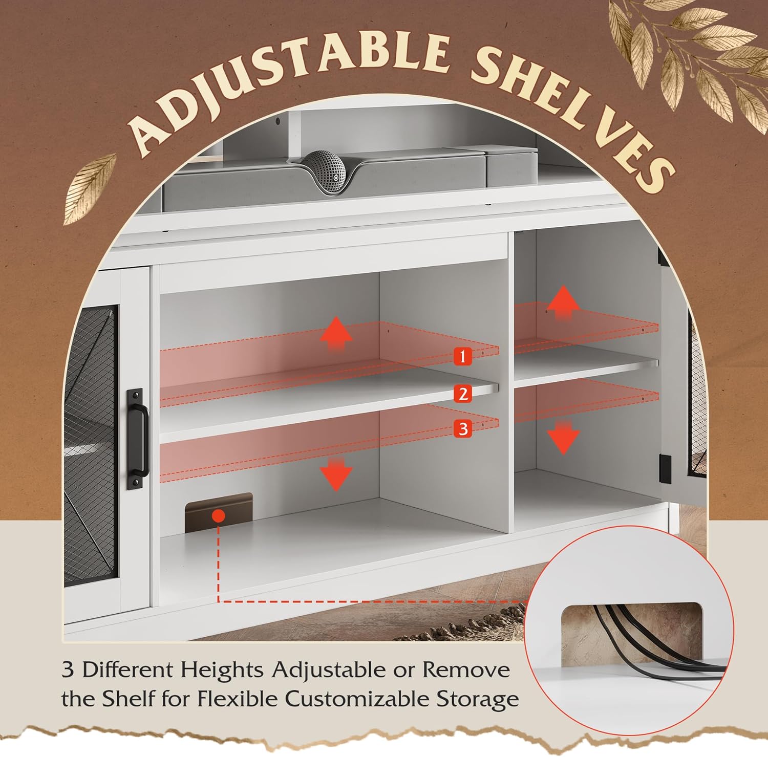 WLIVE Farmhouse TV Stand for TVs Up to 65 Inches, Tall Entertainment Center with Storage Cabinets & LED Lights, Media Console for Living Room, Bedroom, Home Theater, White