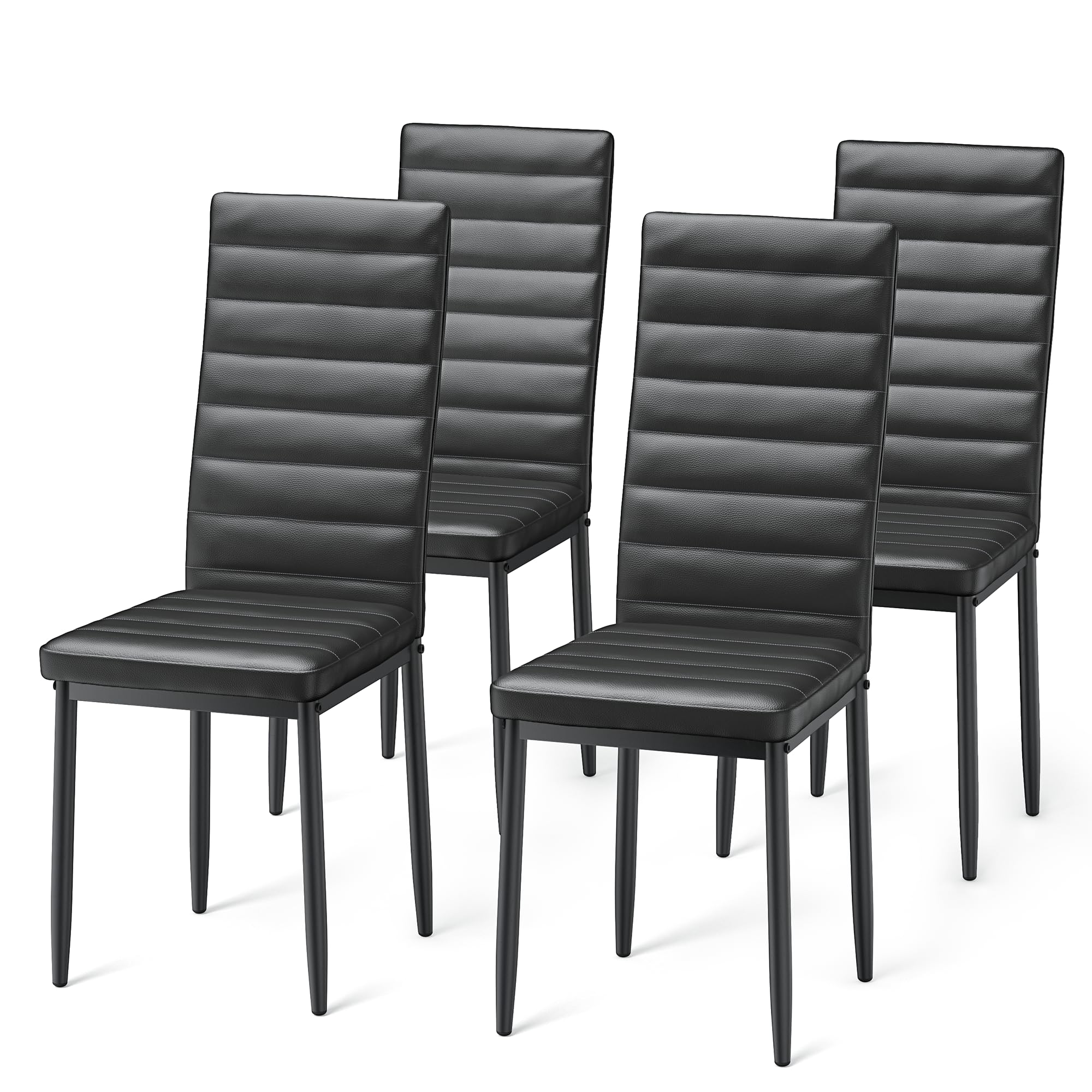 Esszimmerstühle 4er-Set aus PU-Kunstleder, Gepolstert, Schwarz