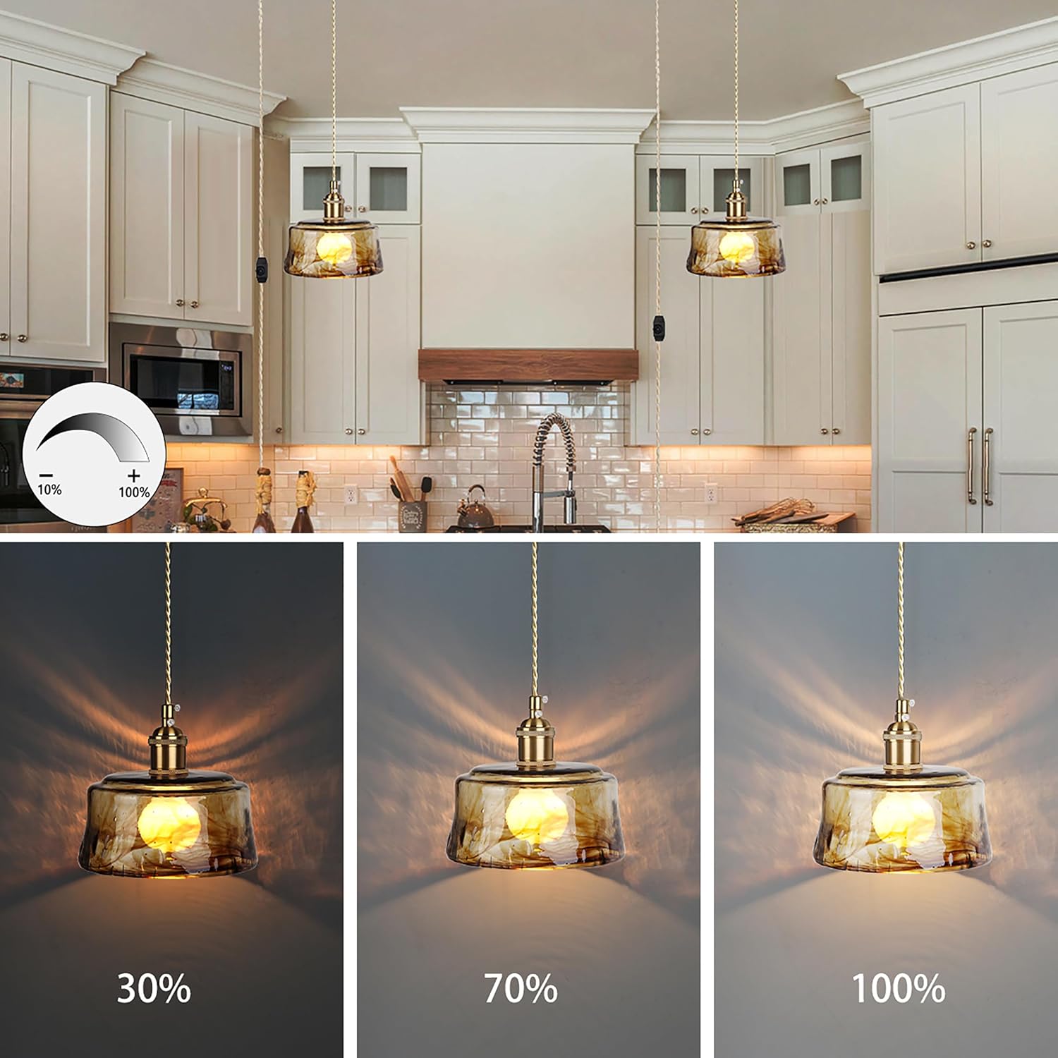 Sedelan Plug in Hanging Light, Glass Hanging Lights with Plug in Cord，Dimmable Pendant Lights Kitchen Island, Vintage Pendant Light Fixtures for Living Room Bedroom Hallway