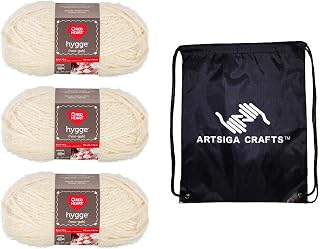 Red Heart Knitting Yarn Hygge Pearl 3-Skein Factory Pack (Same Dyelot) E869-8406 Bundle with 1 Artsiga Crafts Project Bag