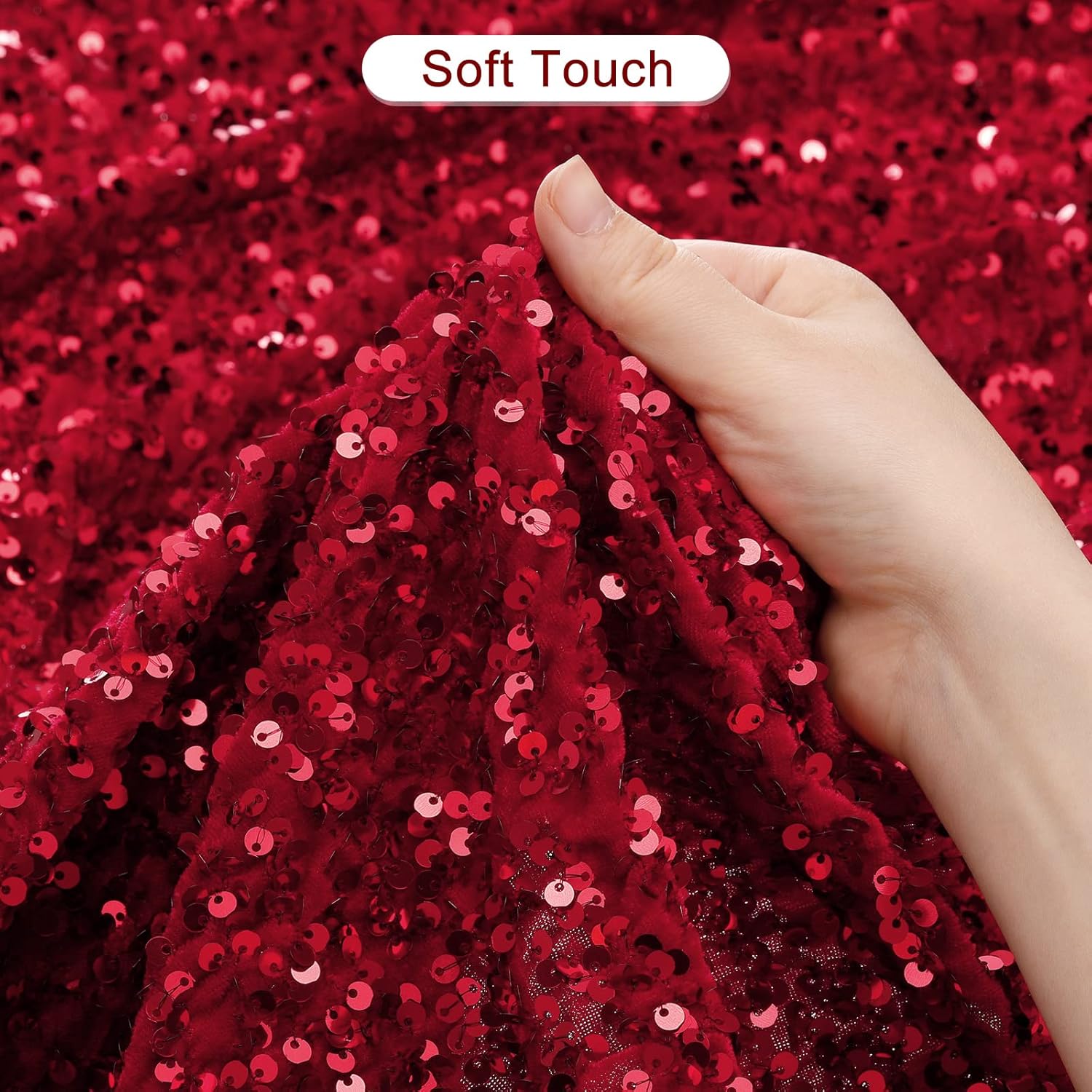 MECCANIXITY Sequin Fabric Red, 5 Yards Length 3.9 Feet Wide Velvet Fabric, Mesh Fabric Full Glitter Sequins Fabric Sewing for Craft Clothes Decoration