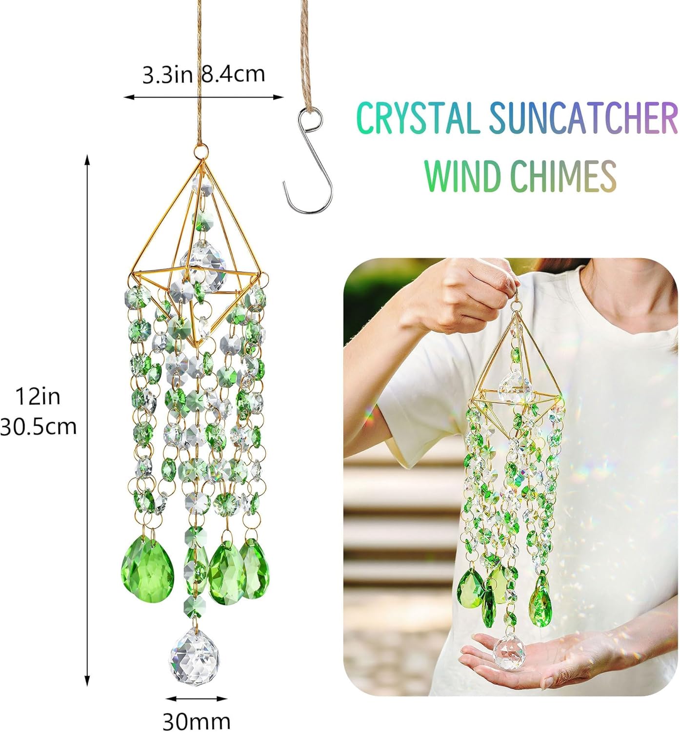 2PCS Crystal Suncatcher and Hummingbirds Memorial Wind Chimes Gift for Women