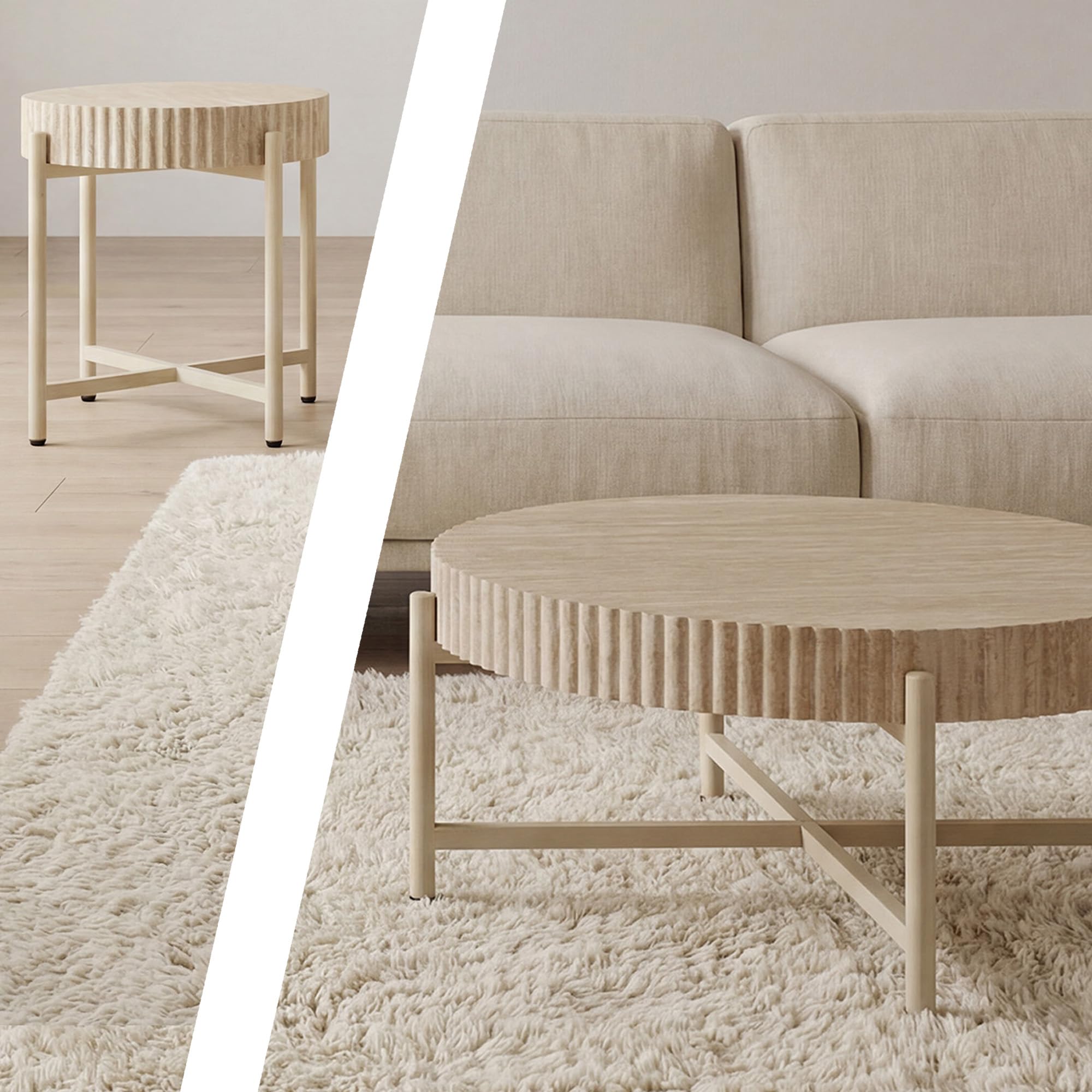 Beistelltische 2er Set, Moderne Metallgestell Beistelltische mit Travertinoptik Tischplatte, Sofatisch für Wohnzimmer, Schlafzimmer und Büro