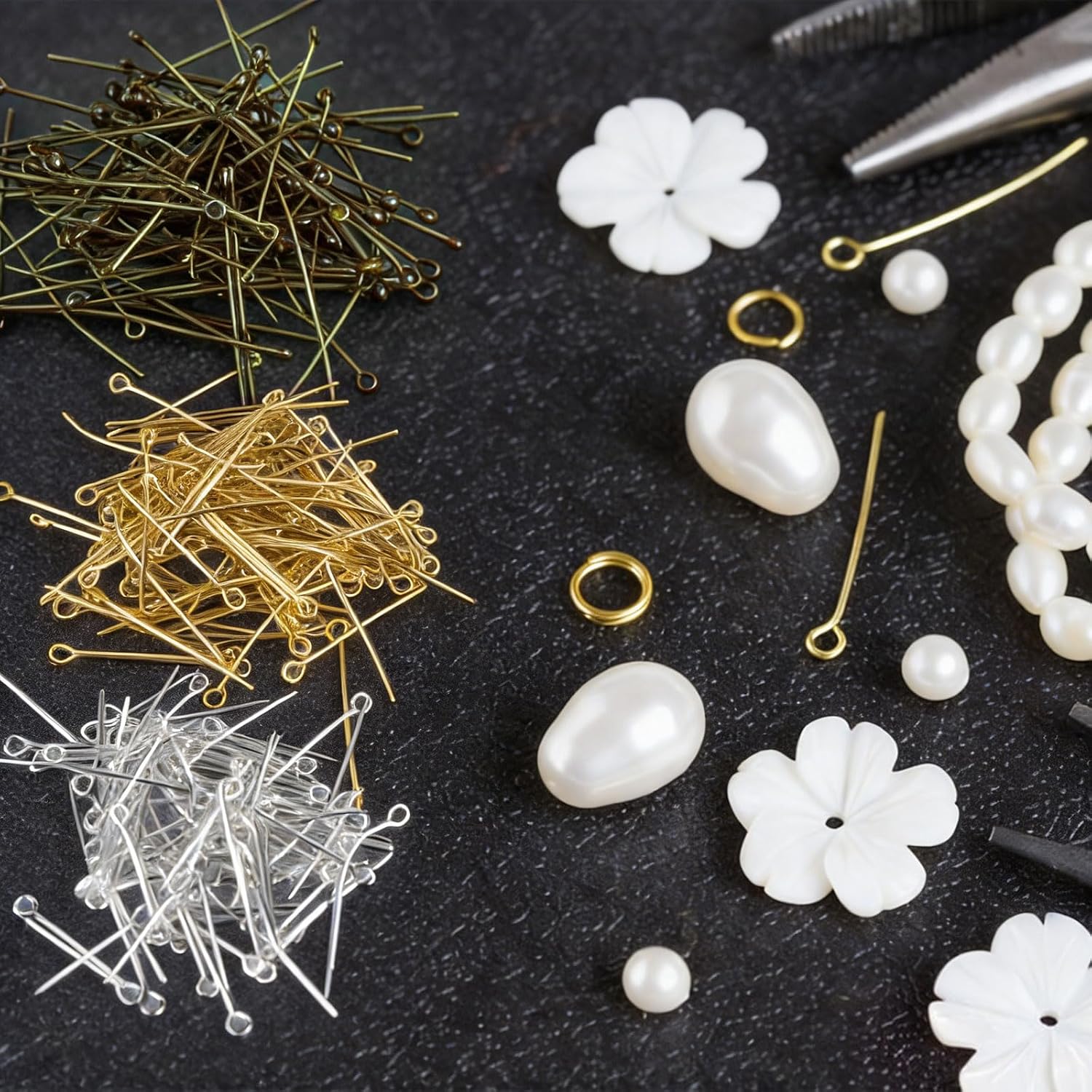 900 Pack Metal Wire Eye Pins for Jewelry Making, Iron Head Pins for DIY Craft Bead Earring Necklace Bracelet Pendant Beading Supplies, 0.8", 1.2", 1.6", Silver, Gold, Bronze
