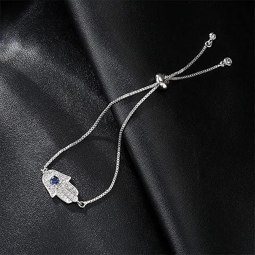 Miniatura 6 de Hamsa Bracelet Evil Eye Bracelets,18K Gold Plated Adjustable Silver Fatima Hamsa Hand Evil Eye Protection Bracelet for Women(hamsa-silver)