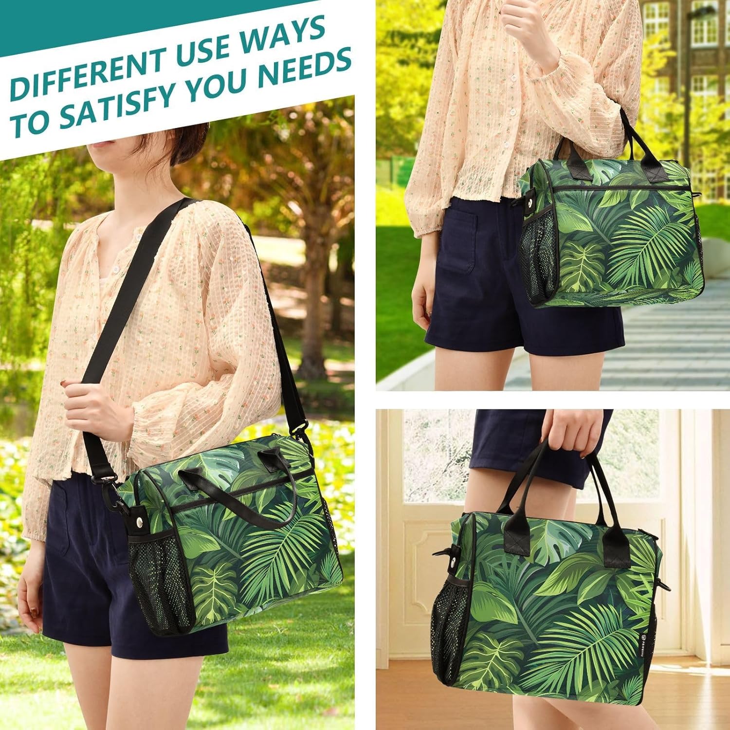 Palm Leaf Tropical Plant Green Leaves Lunch Bag Insulated Lunch Box for Women Men Cooler Bag Leakproof Reusable Lunch Tote Bag with Shoulder Strap Work Picnic