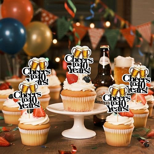 Miniatura 32 de Ercadio Paquete de 24 adornos para cupcakes de Cheers and Beers con taza de cerveza con purpurina para cupcakes, baby shower, cumpleaños, cervezas