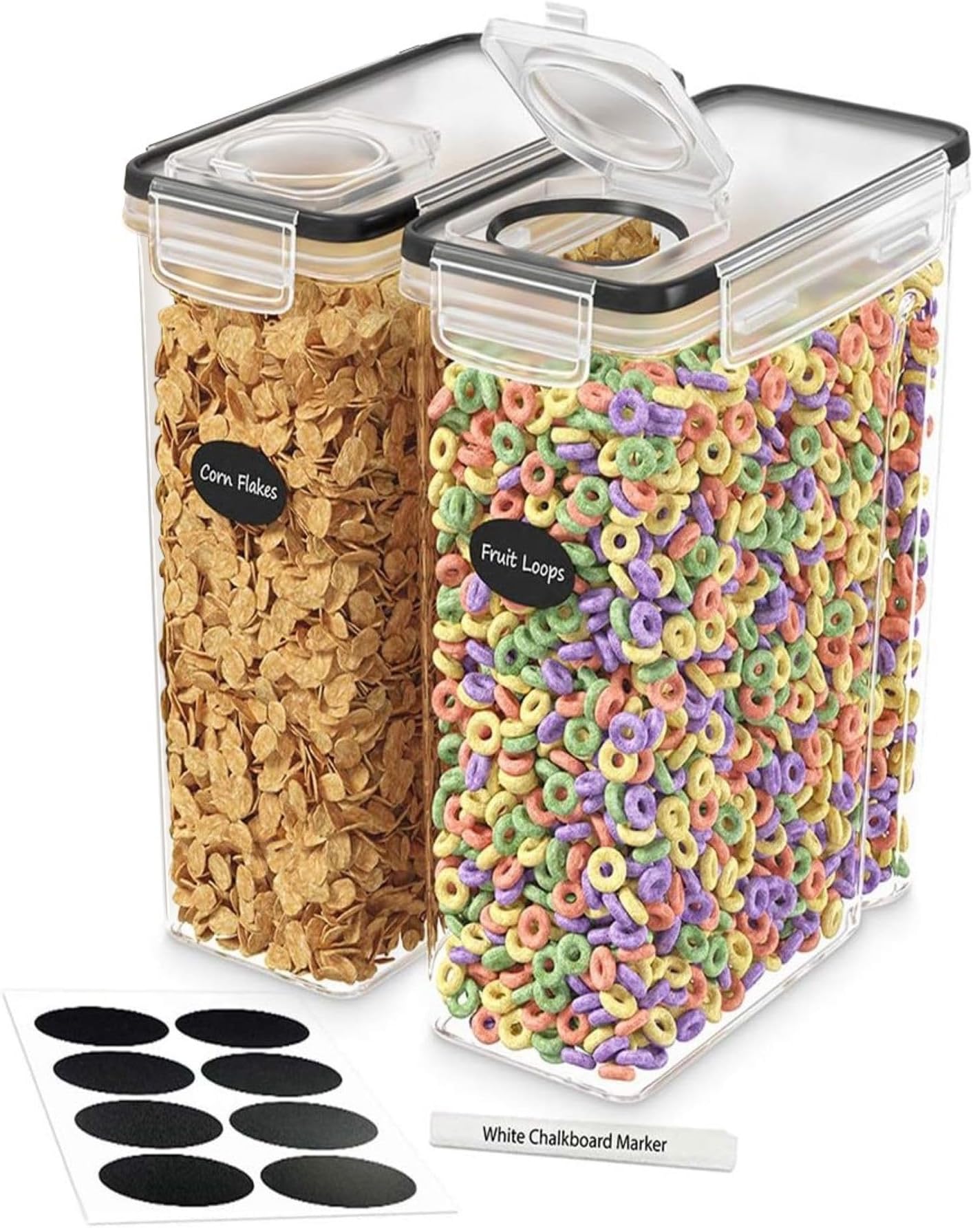 Cereal Containers Storage – 2 Pack Cereal Dispenser Countertop, Airtight Food Storage Containers for Pantry Organization and Storage, Bpa-free Cereal Storage Container with Marker & Labels (135.2oz)