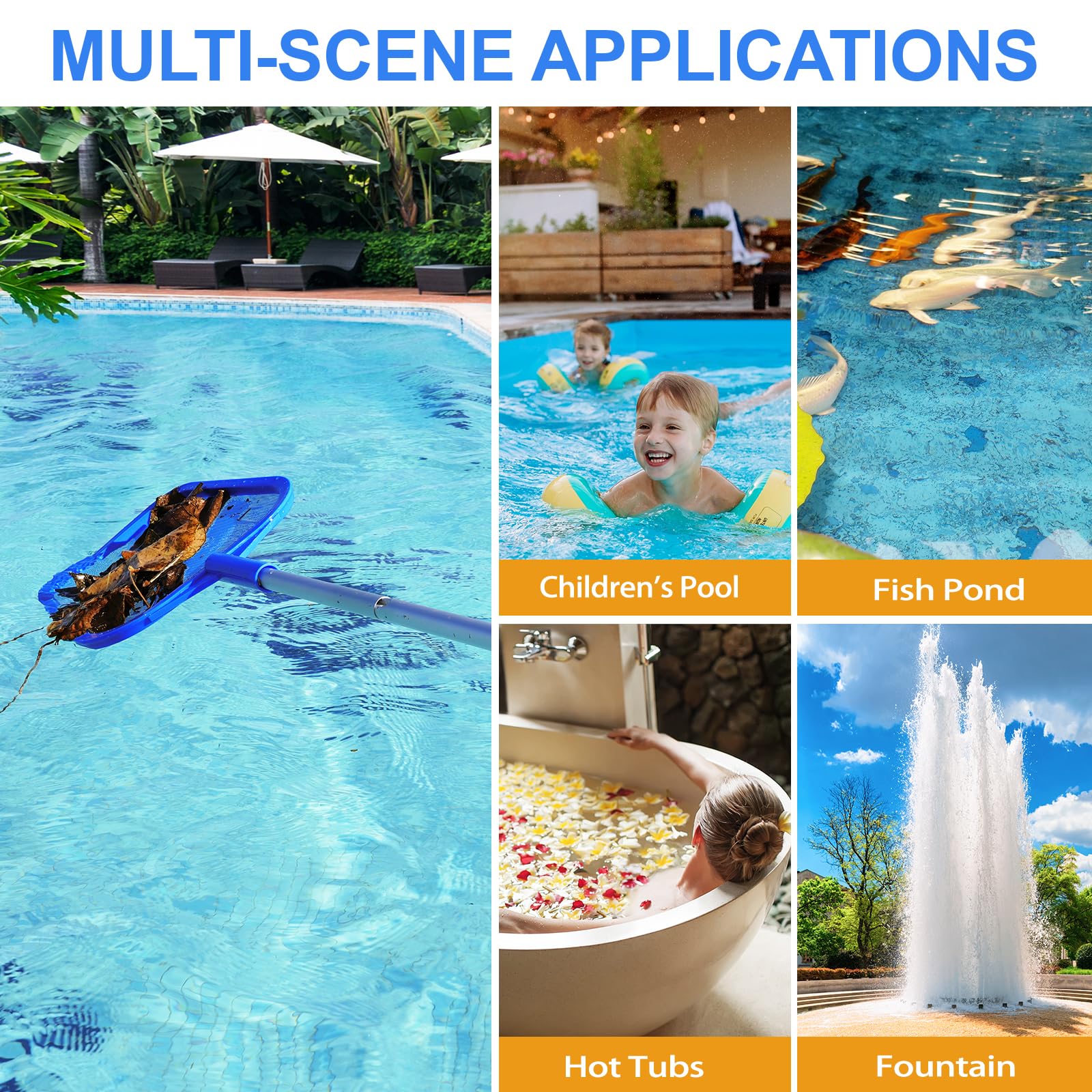 Skimmer de piscina – Red de skimmer de piscina con poste, poste de aluminio telescópico ajustable de 5 secciones, 23 a 60 pulgadas, rastrillo de malla ultrafina, skimmer de hojas de piscina para