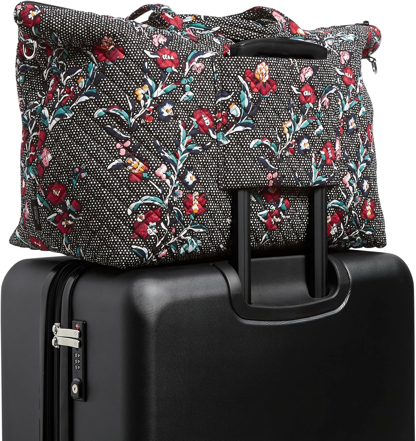 Cotton Overnight Travel Tote Travel Bag, Perennials Noir Dot