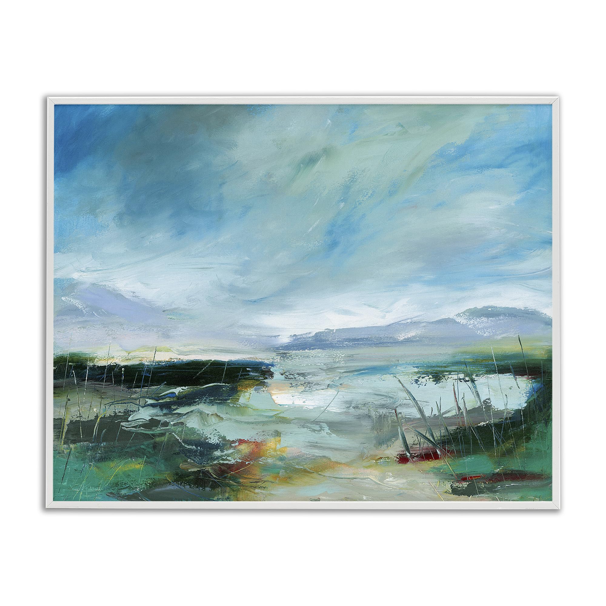 Stupell Industries Coastal White (Textured) Loch Landscape Serene Abstract Horizons, 24 X 30 Inch Framed Giclée Print
