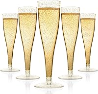 Vista 1 de 100 copas de champán de plástico desechables Copas de champán de plástico con purpurina dorada para fiestas Vasos de plástico con purpurina dorada