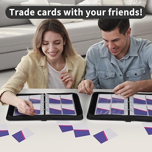 Miniatura 7 de Carpeta de tarjetas coleccionables de 4 bolsillos con 50 fundas extraíbles, 400 bolsillos para coleccionista de tarjetas TCG, azul y blanco