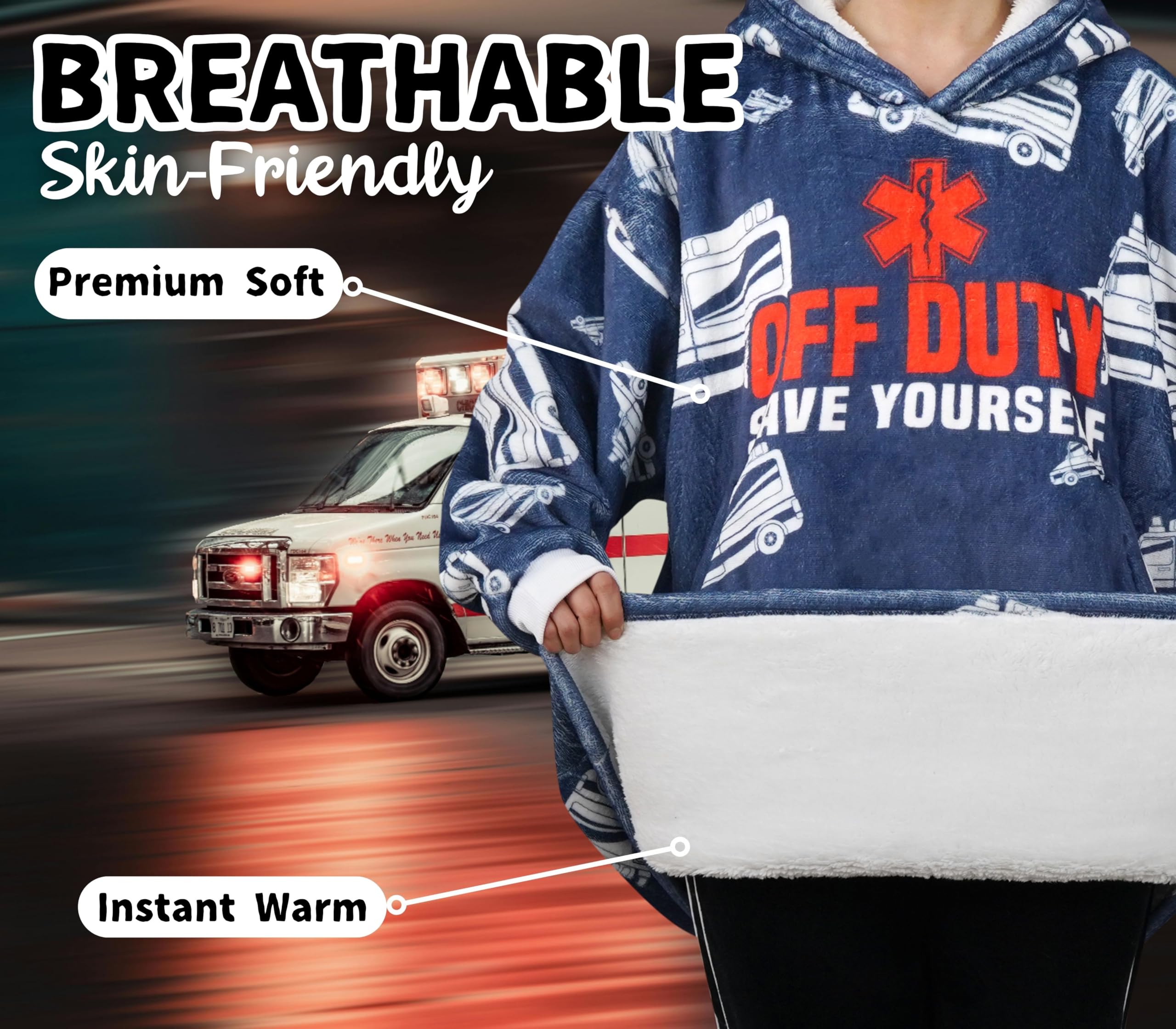 Huglanket Paramedic Gifts, Gifts for EMS, EMT, Oversized Wearing Blanket for Paramedics on International Paramedics Day, Birthday and Chistmas - Duty