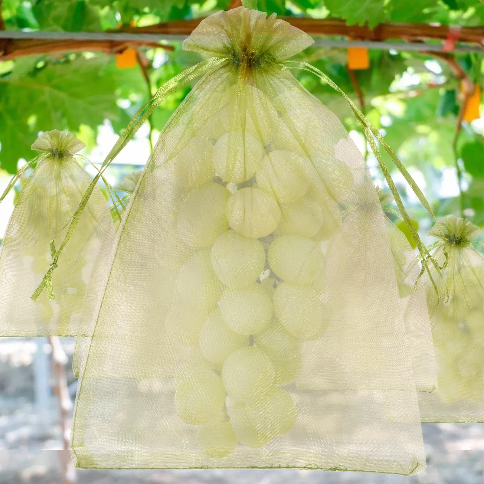 Sacs de protection pour raisins avec cordon de serrage 100 pièces - Réutilisables et respirants pour fruits (23 x 17 cm)