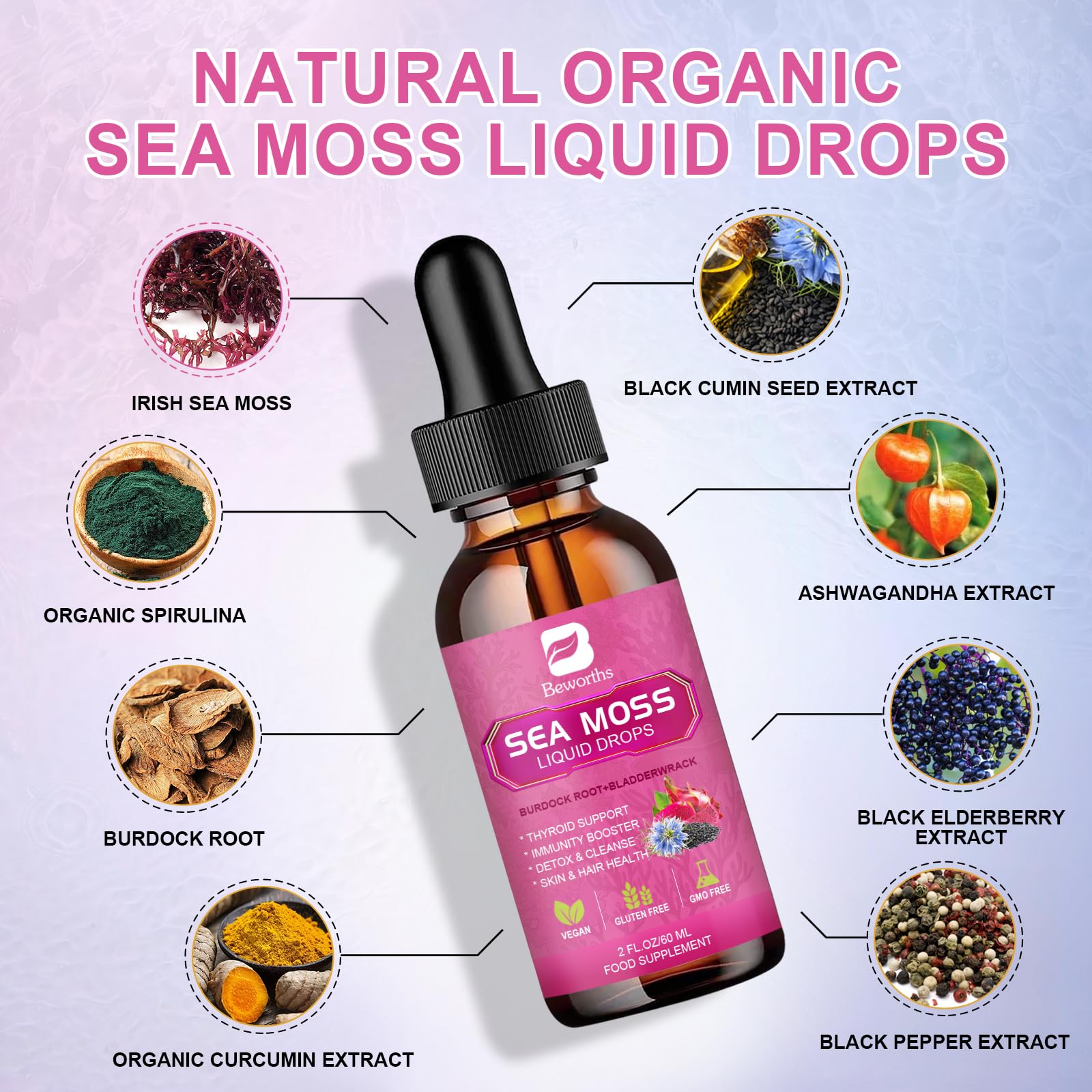 B BEWORTHS Sea Moss Liquid Drops with Black Seed Oil, Ashwagandha, Soursop — Amazon image 4