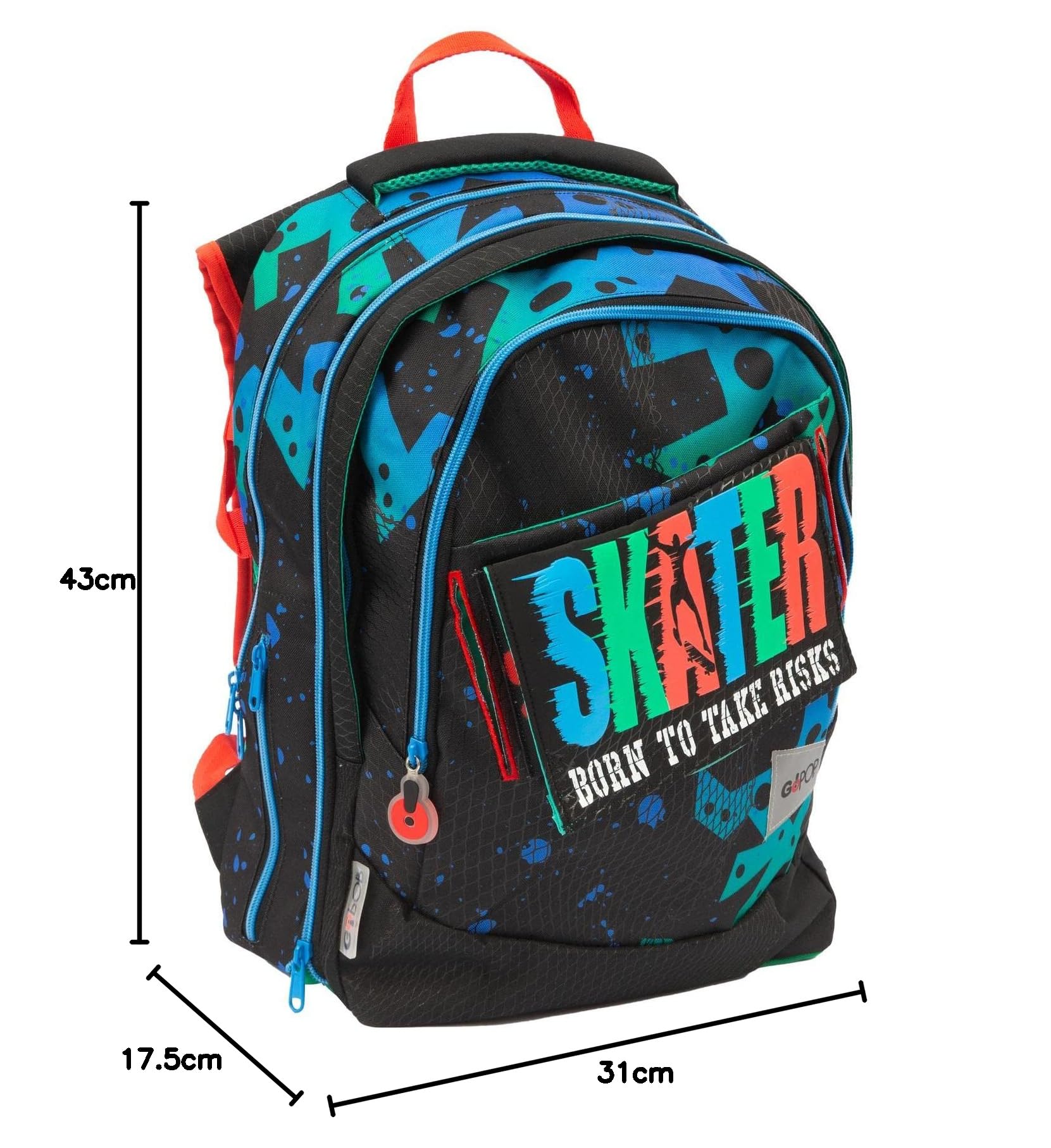 Go Pop - Zaino Estensibile - con 3 Grafiche Frontali Intercambiabili e Pop-Up, 3 Scomparti con cerniera, Schienale e Spallacci Imbottiti, adatto alla scuola primaria, 31 l x43 h x17,5 p cm