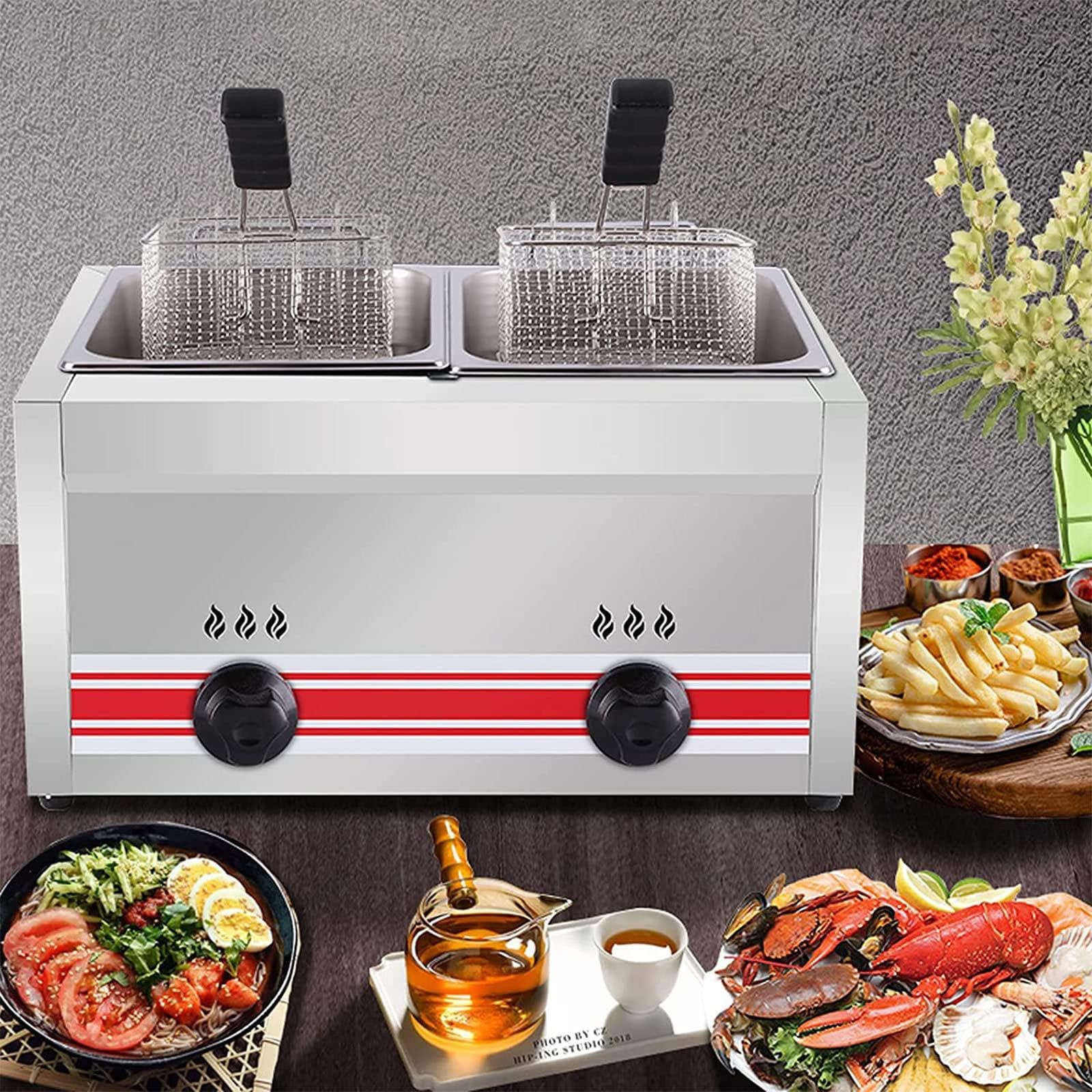 Friggitrice a Gas di Grande capacità 10/20/30 L, Friggitrice Commerciale in Acciaio Inossidabile, Controllo della Temperatura Autonomo, con Cestelli E Coperchi per Friggitrice,A20L