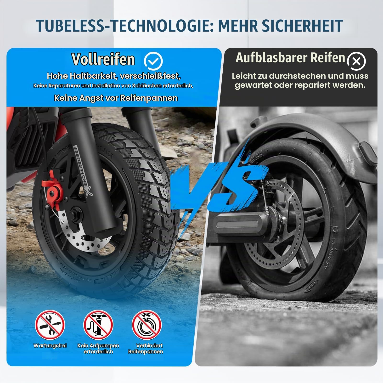70/60-7.5 Reifen Vollgummi Offroad für Segway ZT3 Pro/Segway-Ninebot MAX G3 Reifen E Scooter Vollgummi 11 Zoll 70/60-7,5, Abriebfeste & Pannensichere, Wartungsfrei & Langlebig, Schwarz, 1PCS