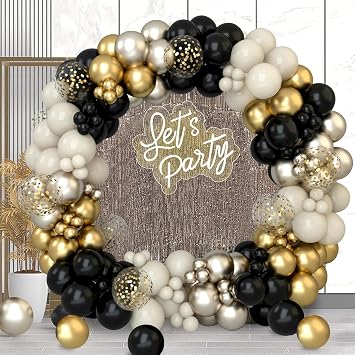 Black and Gold Balloon Garland Arch Kit for 50th Birthday Decorations,152pc White Sand Confetti Champagne Party Balloons for Grad Decor,Birthday Wedding New Years Party Decorations