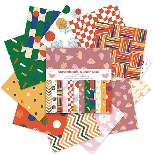 Vista 45 de Papel de manualidades, 24 hojas, 12 diseños, álbumes de recortes, una sola cara de 6 x 6 pulgadas, papel de cartulina, álbumes de recortes, 24