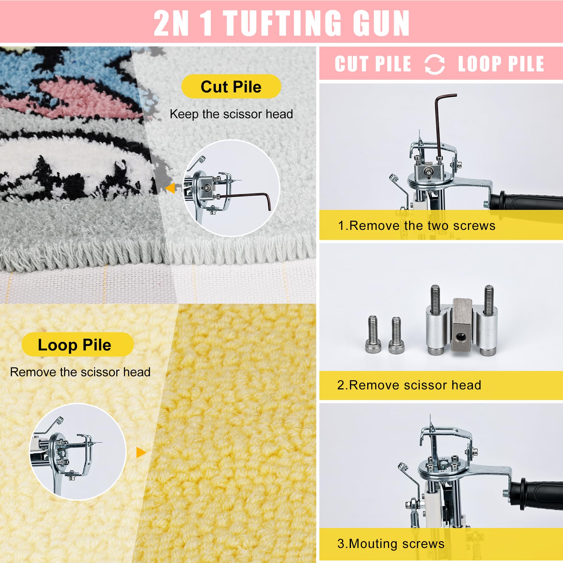 Teppich-Tufting-Pistole, Starter-Set mit Teppichschneider, 2-in-1-Schnittflor-Teppich-Tufting-Set, rutschfester Griff, Teppich-Tufting-Pistole, Set mit digitaler Bildschirmsteuerung,