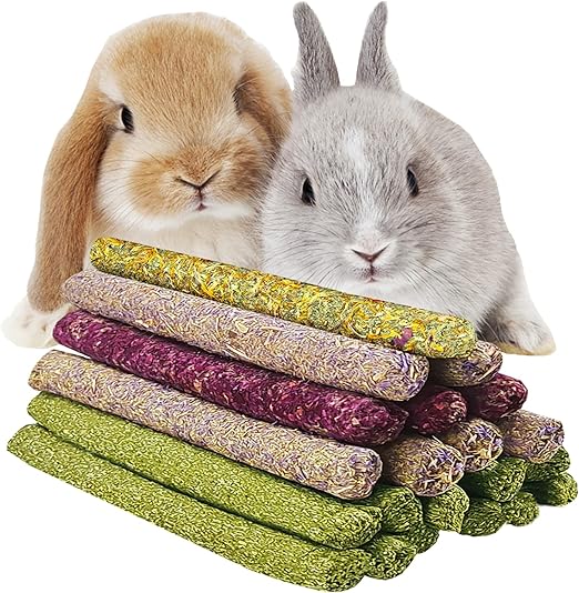 Septo Timothy Hay Sticks,30PCS 4 Different Flowers Flavored Rabbit Chew Toys,Natural Treats and Chews for Bunny Guinea Pigs Chinchillas Gerbils
