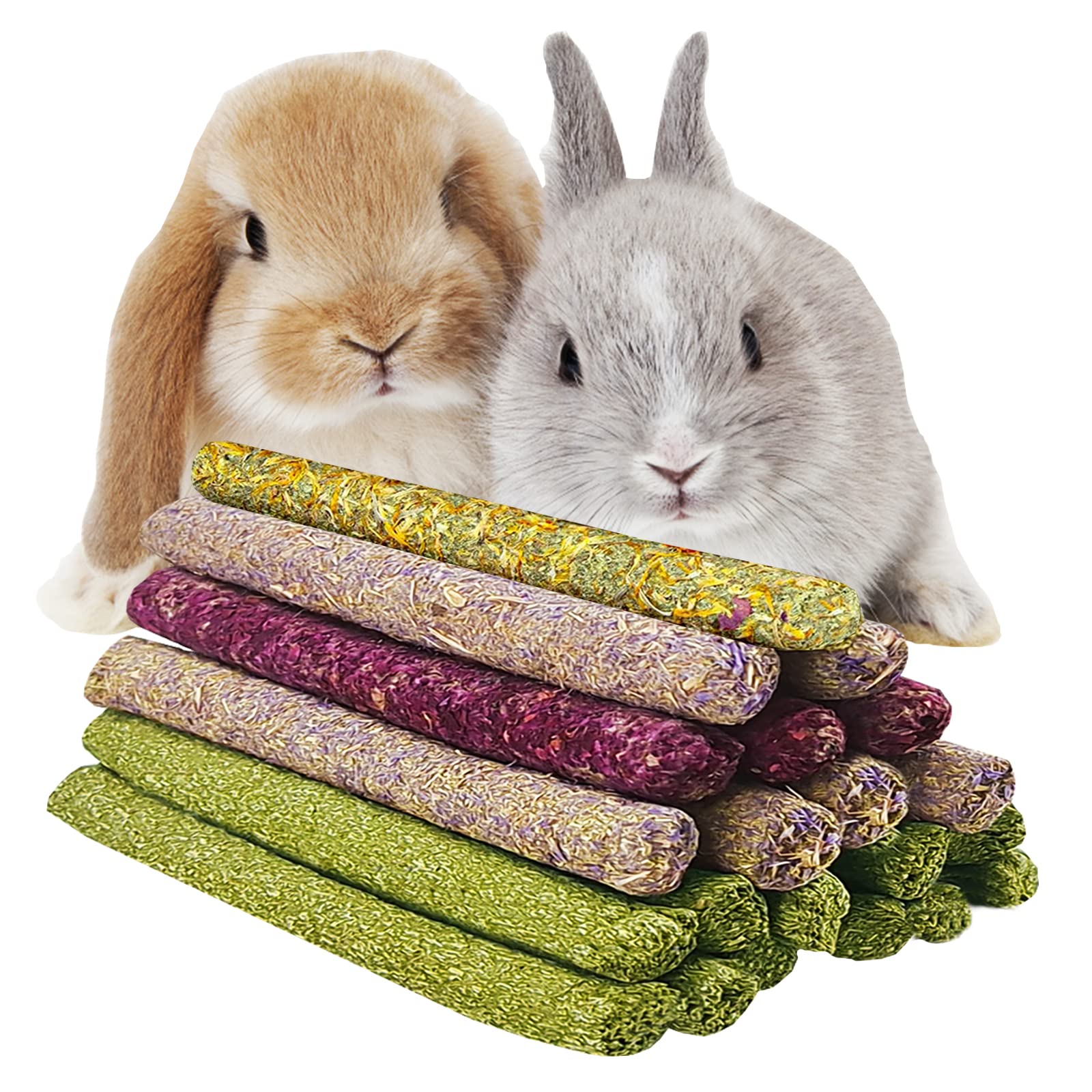 Septo Timothy Hay Sticks,30PCS 4 Different Flowers Flavored Rabbit Chew Toys,Natural Treats and Chews for Bunny Guinea Pigs Chinchillas Gerbils