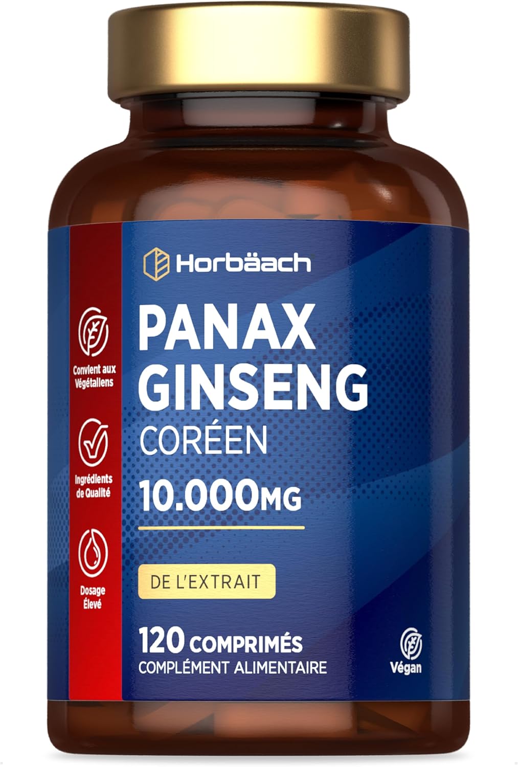 Panax Red Ginseng 10.000mg | 120 Vegan Capsules | Korean Panax Ginseng Food Supplement | Korean Red Ginseng Extract | by Horbaach
