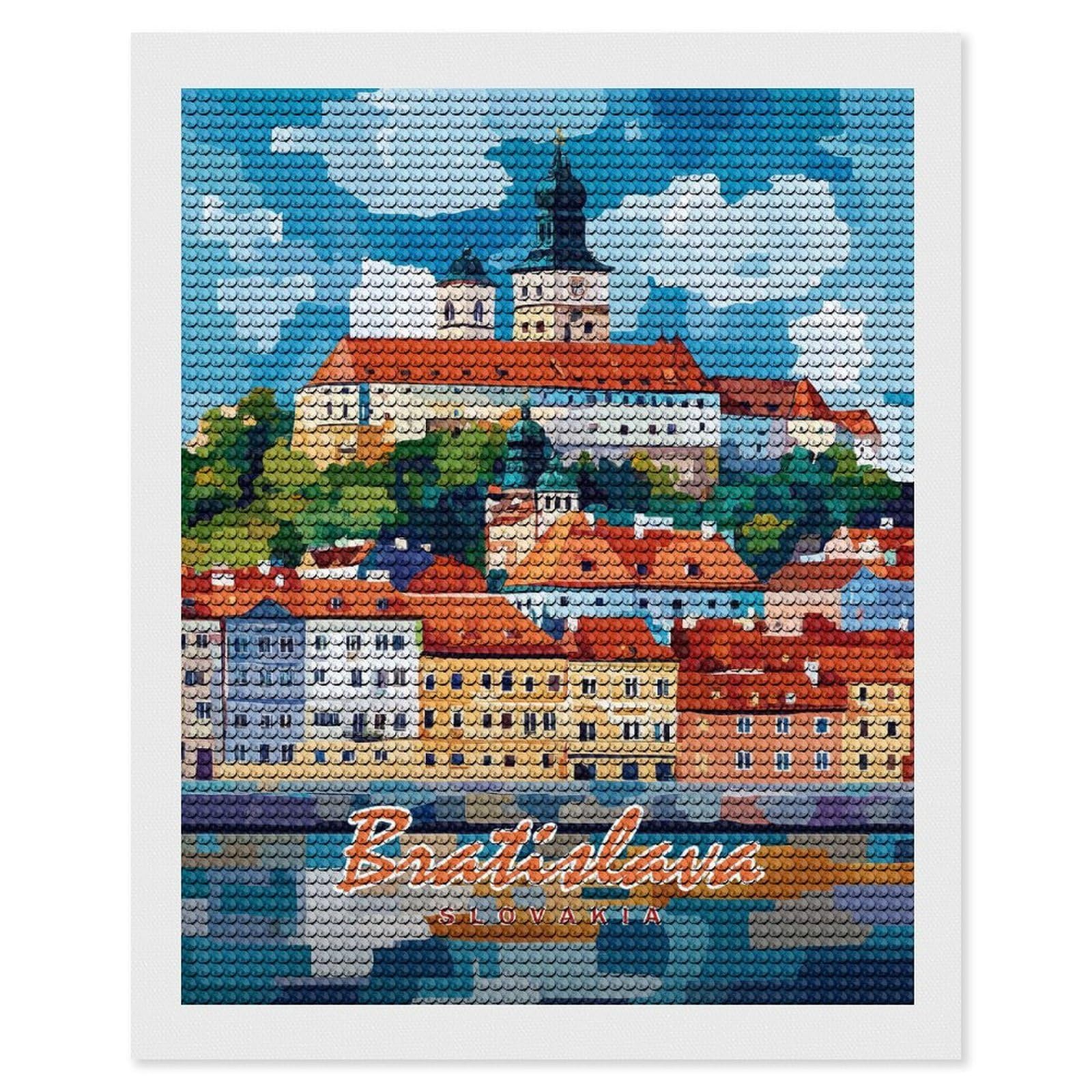Junmoney Bratislava Castle Cityscape DIY Diamond Art Canvas Kit 16"x20", for Teens, Finish and Display, Holiday Gift Idea, Vintage Style Decor