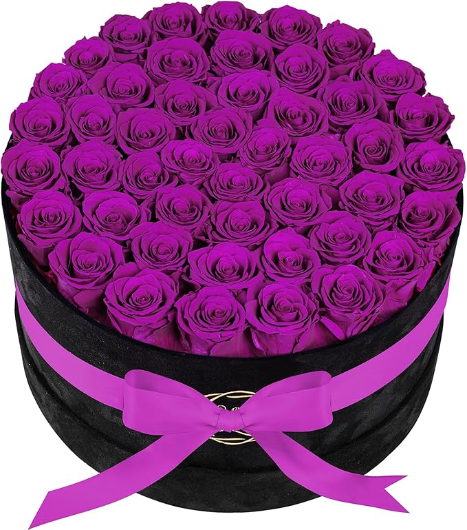 47 Flowers in a Luxury Suede Box, Birthday Gifts for Women, Preserved Flowers, Mothers Day Roses Gift for Mom, Bossy Pink