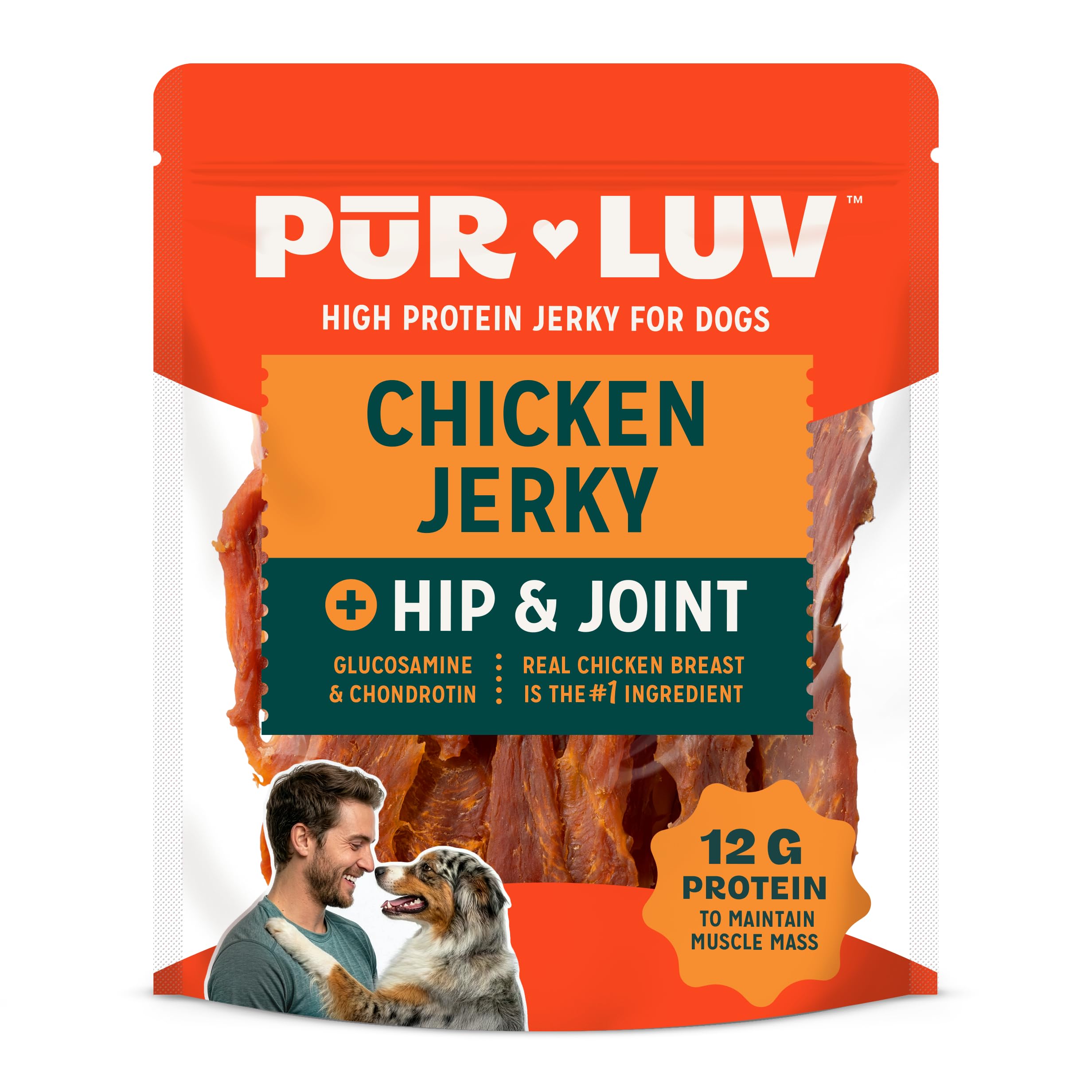 Pur Luv Chicken Jerky Dog Treats with Hip &amp; Joint Support, 12 oz