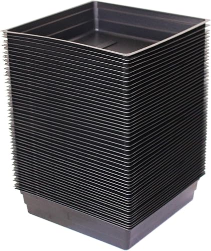 Paquete de 50 bandejas de cultivo de jardín 1010 sin agujeros de drenaje, bandejas de plástico de 10 x 10 pulgadas, sin agujeros, bandeja de