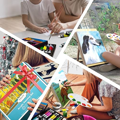 Miniatura 24 de Inburit Juego de pintura artística con caja de caballete de madera, pinturas acrílicas de 24 colores, 8 pinceles de pintura, 6 paneles de lienzo, 54