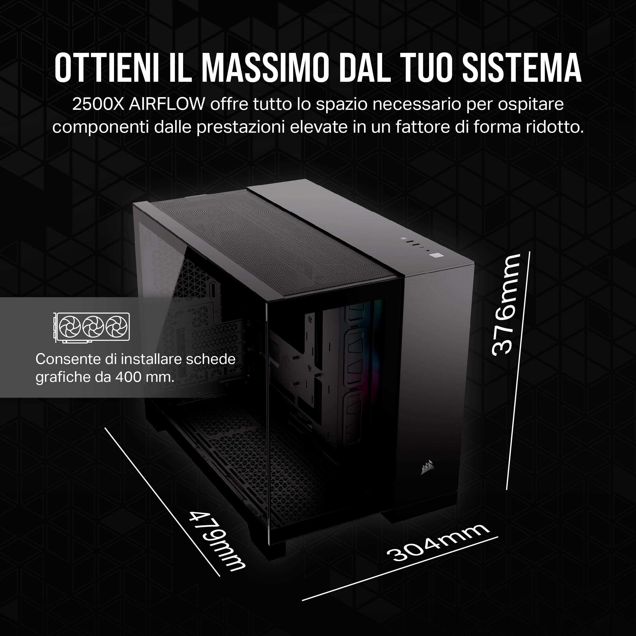 CORSAIR iCUE LINK 2500X RGB Small-Tower mATX Case per PC a Doppia Camera - Vetro Panoramico Temperato - Compatibile con Scheda Madre a Connessione Inversa - 2 Ventole CORSAIR RX120 RGB Incluse - Nero